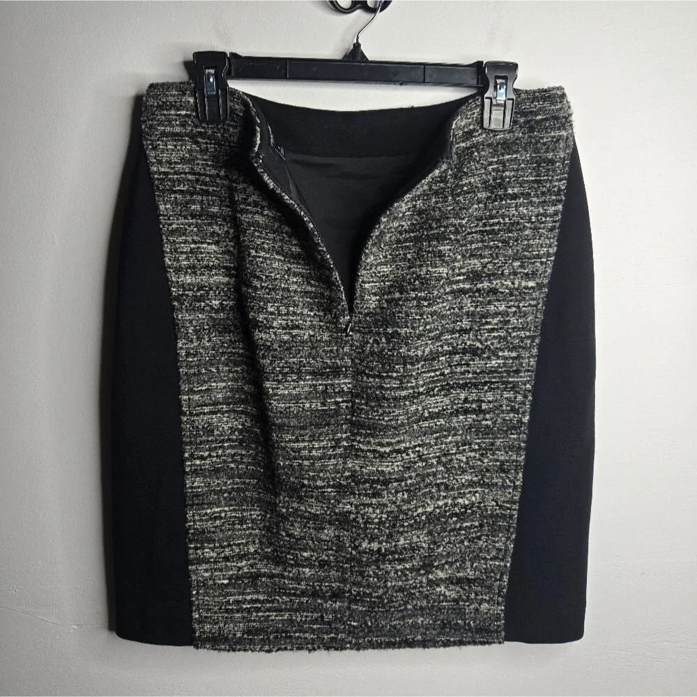Ann Taylor Wool Tweed Colorblock Pencil Skirt Black Gray Corpcore Women's Size 8